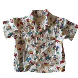 Vintage Sears Infant Large Button Up Shirt 26-31 lbs Trains Planes Mice 90s